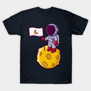 Cute Astronaut Landing on Moon Cartoon T-Shirt